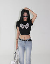 シルバーワンリボンキッチンクロップTシャツ