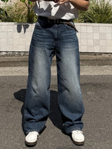Dun paper washed wide denim