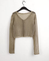 Curon punching net button see-through long sleeve cardigan