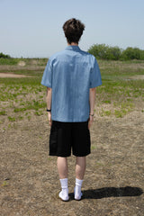 DENIM LINEN WESTERN HALF SHIRTS LIGHT INDIGO