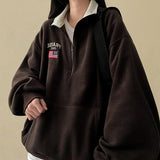 American Flag Coloring Fleece Semi-Zipup Anorak Sweatshirt