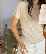 Flower Ribbed Tee(3color)