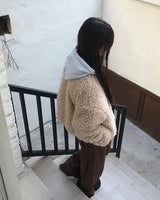 Sell Teddy Fur Color-Block quilted lining  Hooded Zip-Up Jumper