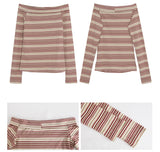 burgundy striped off-shoulder long-sleeve t-shirt