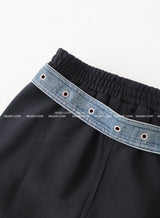 denim coloring belt SET maxi long skirt