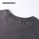 Washed Charcoal Gray 100% Cotton Shoe Sole Graphic Crew Neck Short Sleeve T Shirt
