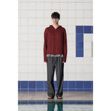 ARGYLE ELBOW KNIT ZIP-UP HOODIE / BURGUNDY