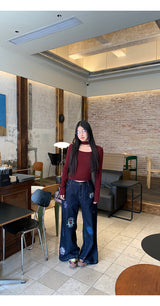 Stamp dark blue straight denim pants