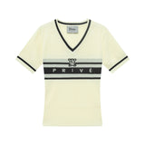 DVRK PRIVÉ BAR LOGO V-NECK KNITTED T-SHIRT - CREAM
