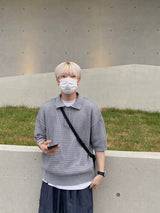 Mesh collar short sleeve knit 3C