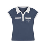 ストライプボタンカラーTシャツ (BLUE) F25QB109