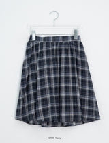 Luije Summer Check Shirring Flower Midi Banding Skirt