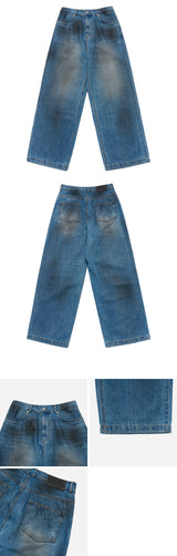 24FW COATING WASHING WIDE DENIM PANTS DARK BLUE 