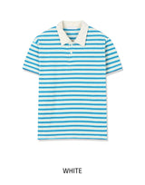 Summer Terry Stripe Collared Short Sleeve Tee
