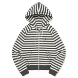 STRIPE HOODIE ZIP UP [KHAKI]