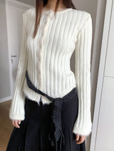 Fur Detail Bold Ribbed Long Sleeve Cardigan