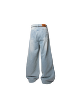 LABEL Series Basic Washed Waist Half Zipper Back Waist Cowhide Limited Edition Leather Brand Loose Straight Leg Jeans