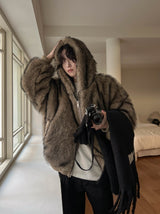 Kuro two way fur hoodie zip-up