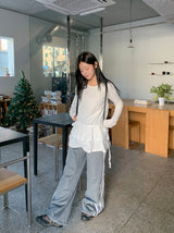 Pilfer Lace Brushed Banding Wide Pants
