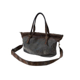 SIGNATURE FLOCKED DENIM WASHED DESTROYED TOTE MESSENGER BAG