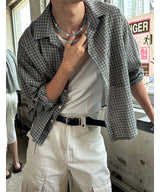 [Unisex] リネンクロップチェックシャツ ver.2(3color)