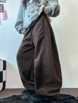 フリース🩷サイドピンタックロングワイドオーバーパンツ 💙🤎🩷🩶🖤5COLOR