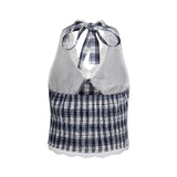 Rosy Check Lace Halter Top 231776629