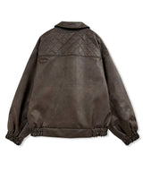 UNISEX フェイクレザーキルティングブルゾン_ブラウン