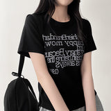 アートスパンデックスレタリングショートスリーブTシャツ
