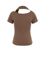 Cowl Neck Scarf T-Shirt _ BROWN