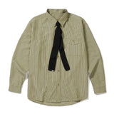 [SET] everyday stripe shirt & square tip knit tie olive