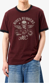 エッセンシャルスタンダード半袖リンガーTシャツ モーターサイクル バーガンディ