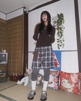 (2color) Knit Pocket Check Mini Skirt