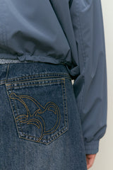 VINTAGE CARGO DENIM LONG SKIRT [DARK BLUE]