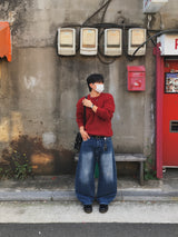 Lea Blue Curved Wide Pants (Deep Blue)