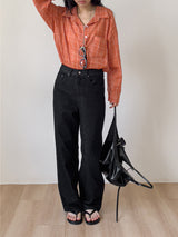 [Unisex/Non-Fade] Stitched Denim Wide Pants