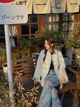 Tassel tweed loose fit no-collar jacket