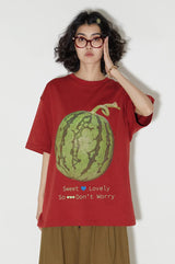 ウォーターメロンベンドアサマールーズブレザブルカジュアルラウンドネックショートスリーブTシャツ