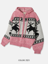 Cowichan knit hood zip-up 4color