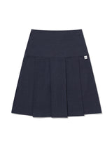 BUTTON DOUBLE PLEATED MIDI SKIRT(NAVY)