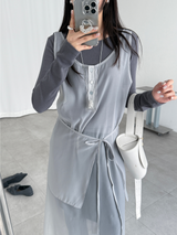 button sheer dress (3color)