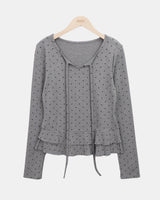 マディンリボンドットフリルロングスリーブTシャツ