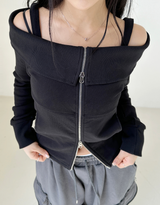 OFF-SHOULDER + 2-WAY ZIP-UP💛🤍🖤 - 2 COLORS