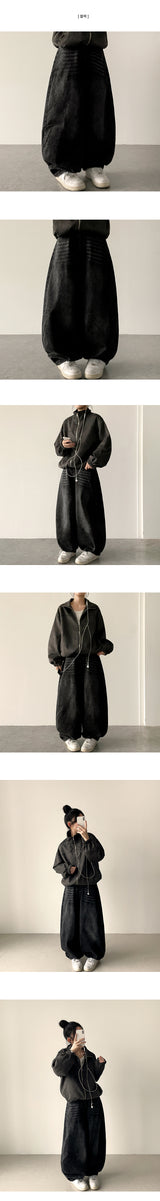 Pintz waist banding denim wide balloon pants