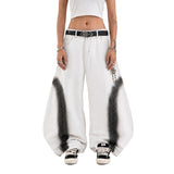 A1 Low Waist Wide Barrel Ladies Jeans - Grain Dual White Spray