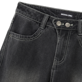 Cat Washed Stitch Bootcut denim pants - BLACK