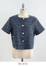 Meble Round Short Sleeve Tweed Jacket