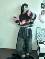 STRIPE CROPPED ANGORA KNIT 🩷🤎🩵🩶2COLOR