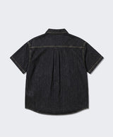 Oversized Pocket Short-Sleeve Denim Shirt Black