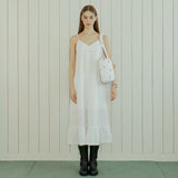 Lace Layered Sleeveless Long Dress _ White